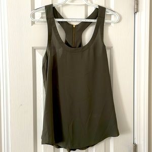 Express womens small army green back zip light flowy dressy tank top